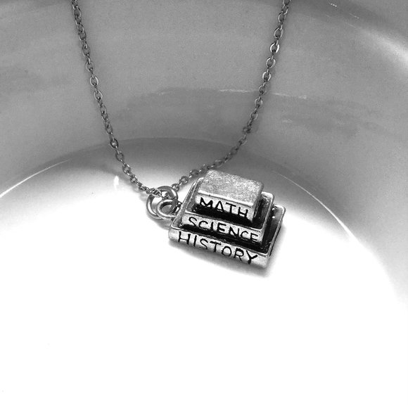 Miniature Book Math Science History Text Books Graduation Gift Charm Necklace - Picture 2 of 2